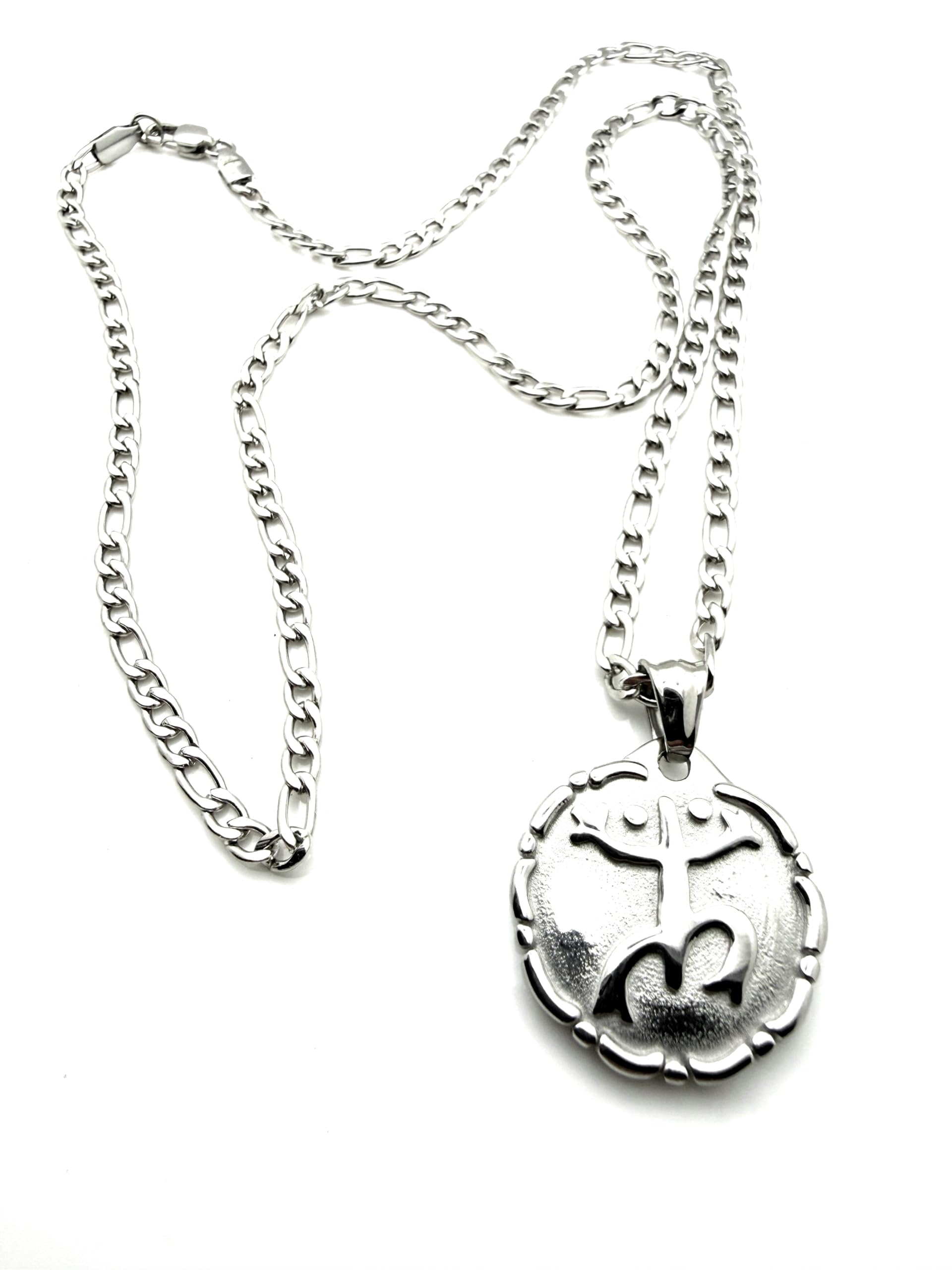 Papiichulo Yo Soy Taino pendant necklace Reversible Coqui & Sun/Moon Pendant Necklace for Men - Stainless Steel, 24-Inch Figaro Chain