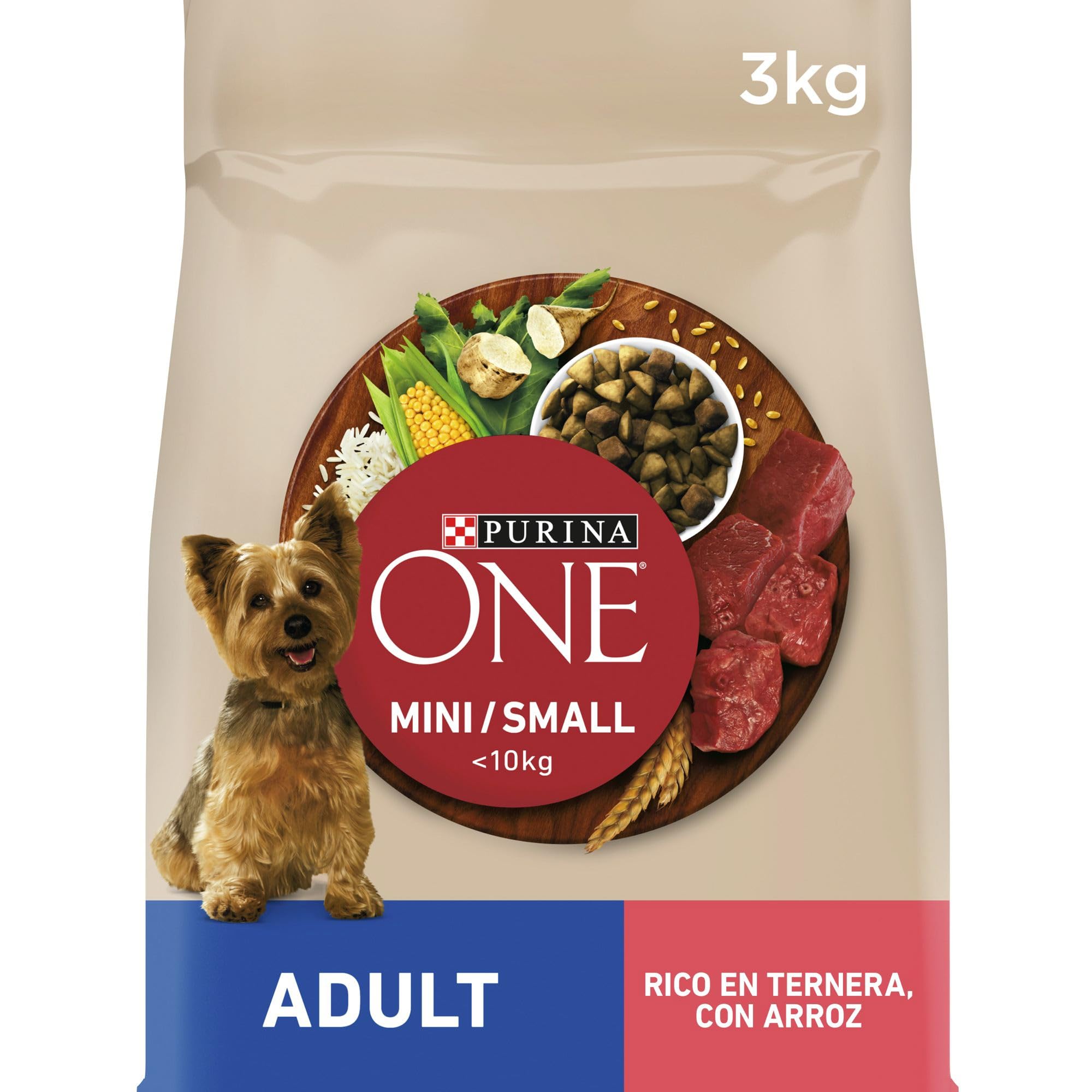Purina ONE Mini <10 kg Dog Food for Small Adult Dogs with Beef and Rice, 3 kg bag