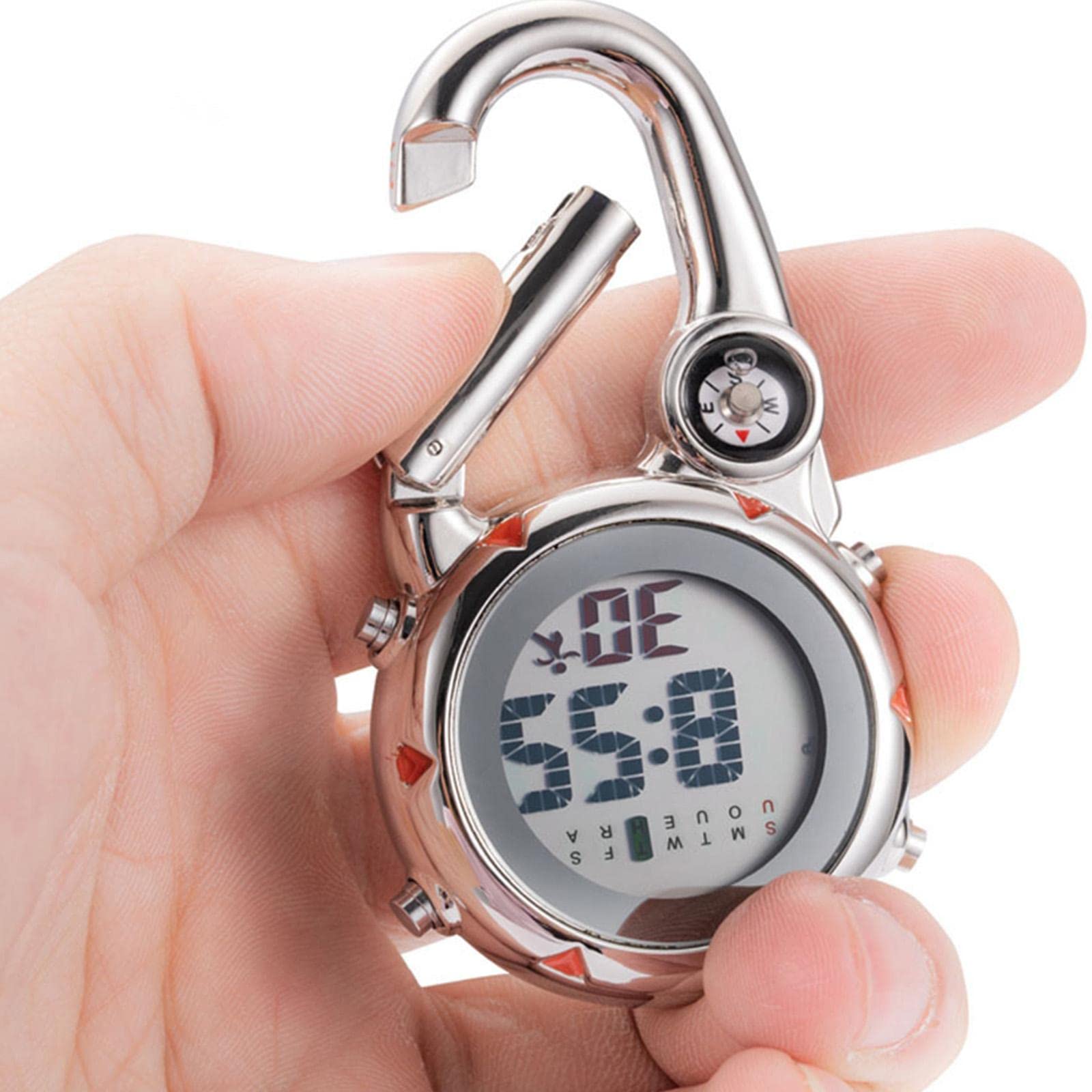 Harilla Digitale Uhr mit Karabinerhaken, Rucksack, Taschenuhr für Männer und Frauen, leicht ablesbar, mit Wecker, elektronische Uhr, genau für, Black