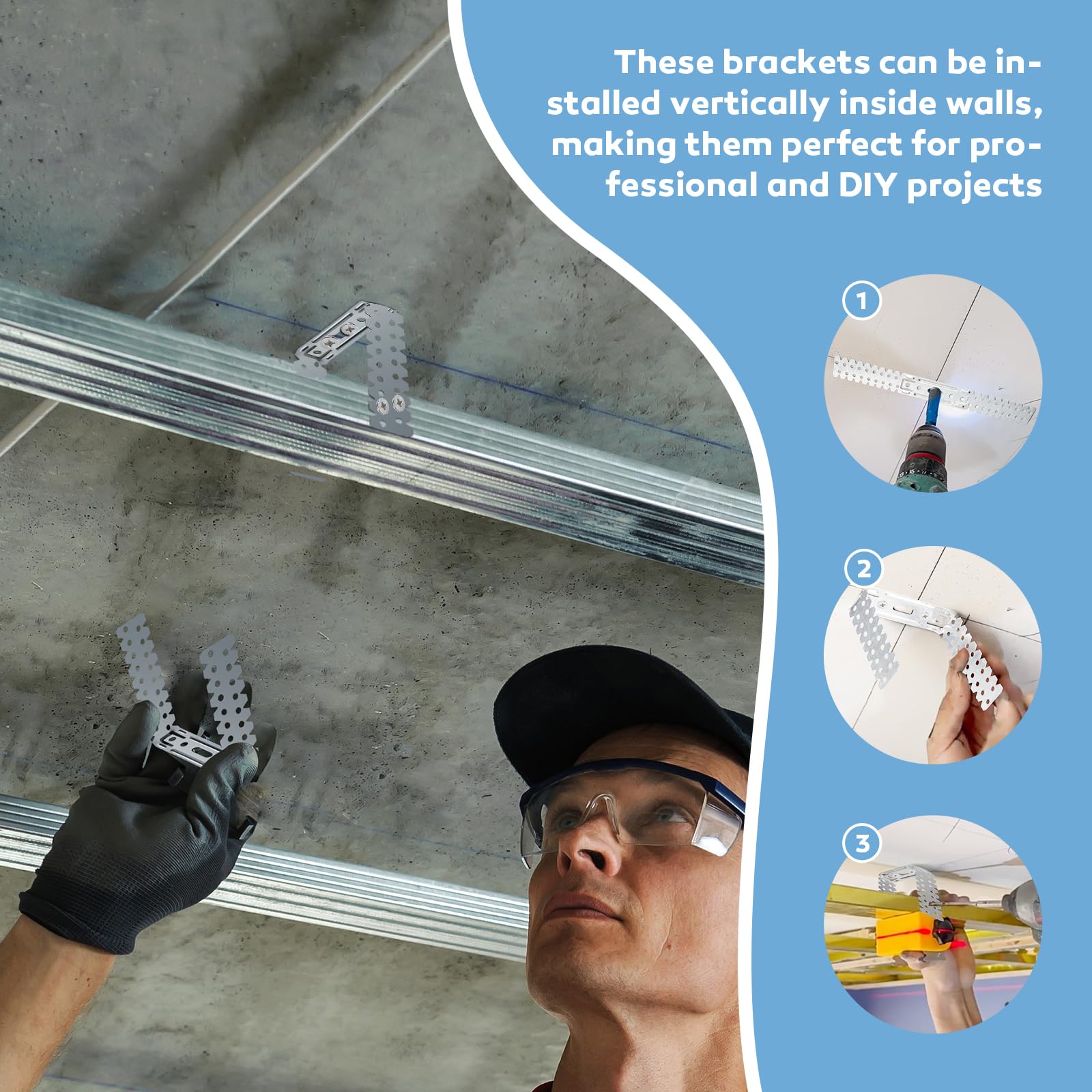 100Pcs Hinge Drylining Brackets, Steel Drywall Bracket - Image 3