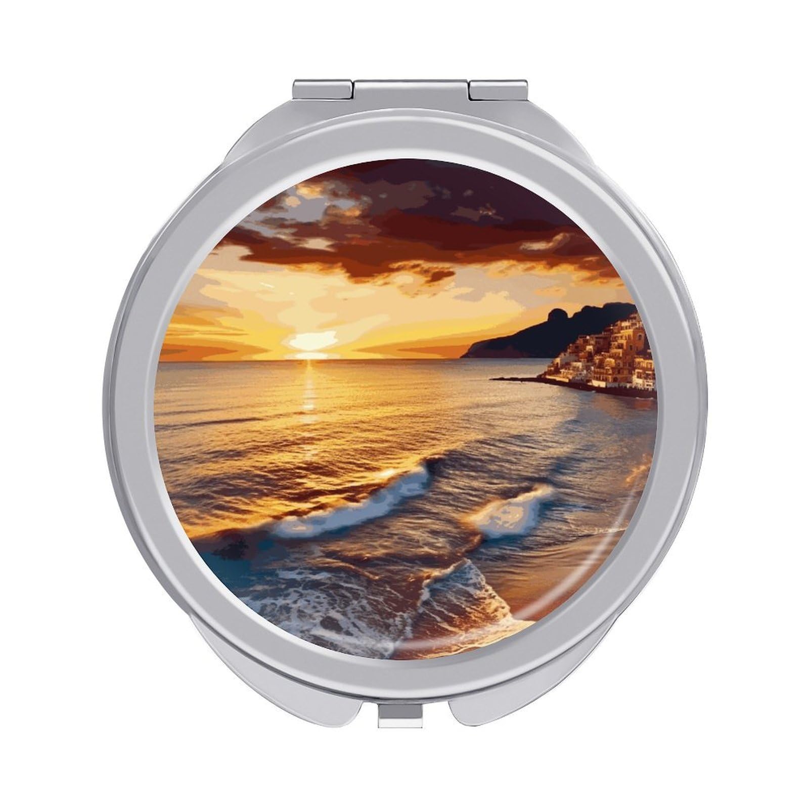 FekiLoot Seaside Sunset Travel Makeup Mirror 2 X /1 X Magnifying Slim Pocket Mirrors Compact for Purse Travel Makeup Mirrors for Pocket, Handbag, Purse Women Gift