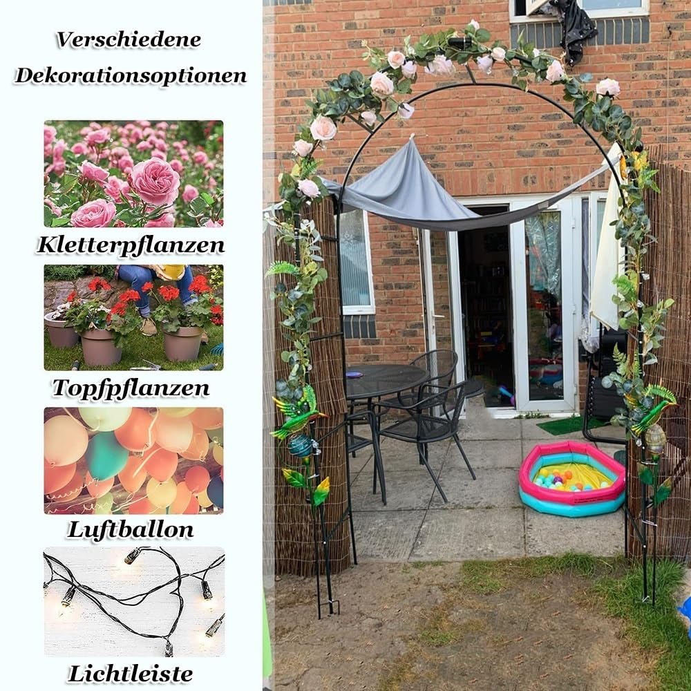 Łuk pergoli ogrodowej, czarny łuk ślubny, metalowa pergola, dekoracja zewnętrzna, regulowany rozmiar 350 x 220 cm, idealny na pnącza i imprezy, łuk
