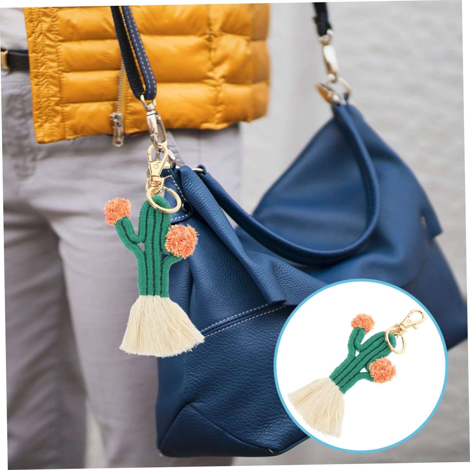 TOYANDONA 5piezas Llavero De Cactus Mano Borlas Adorno Colgante Bohemio Para Claves y Bolsos Accesorio Creativo De Decoración Para Mujeres