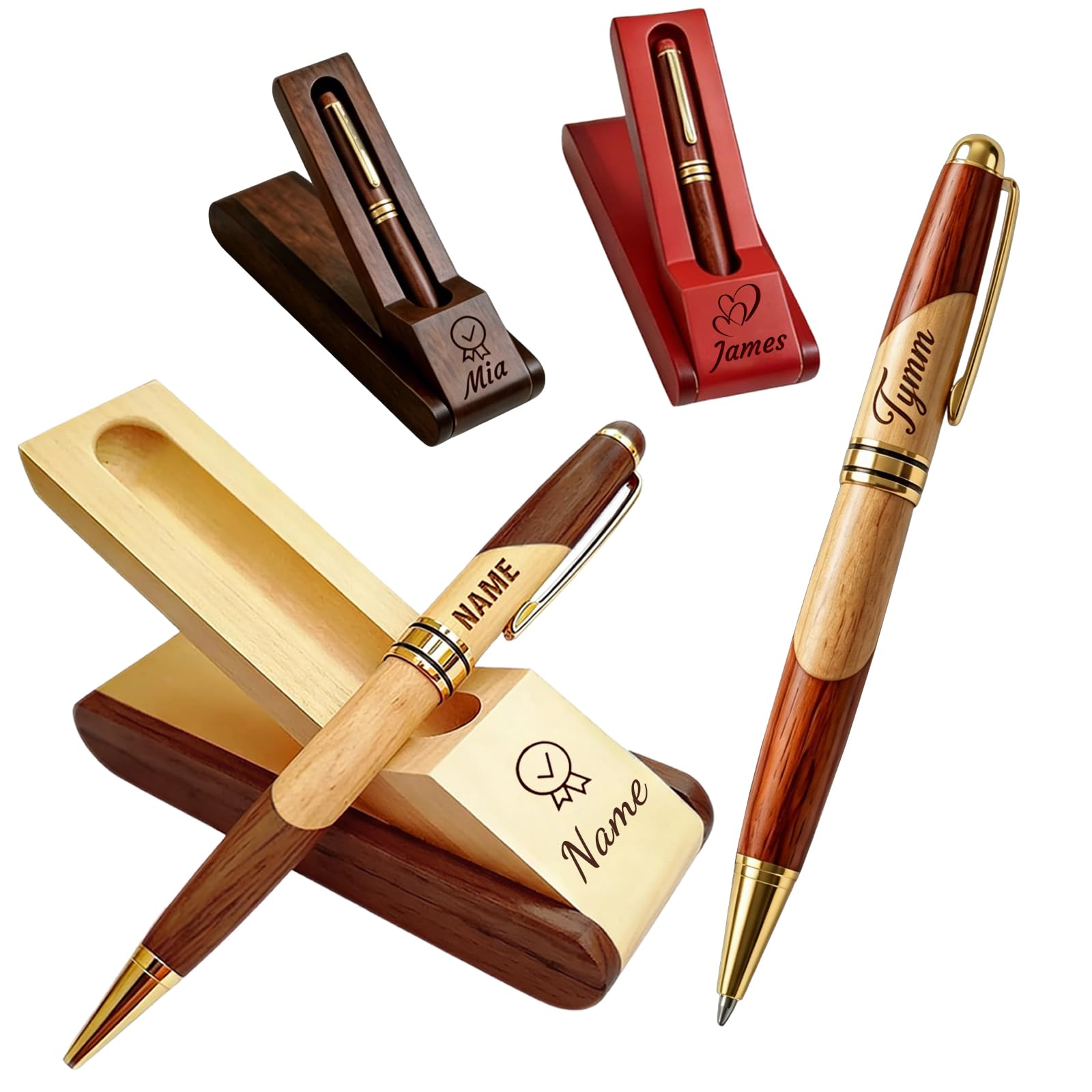 Personalised Wooden Ballpoint Pen Gift Set with Engraved Cas Custom Name Pen for Men Women Professional Business Pen Set for Boss Teacher (Personalised Wooden Ballpoint Pen Gift Set)