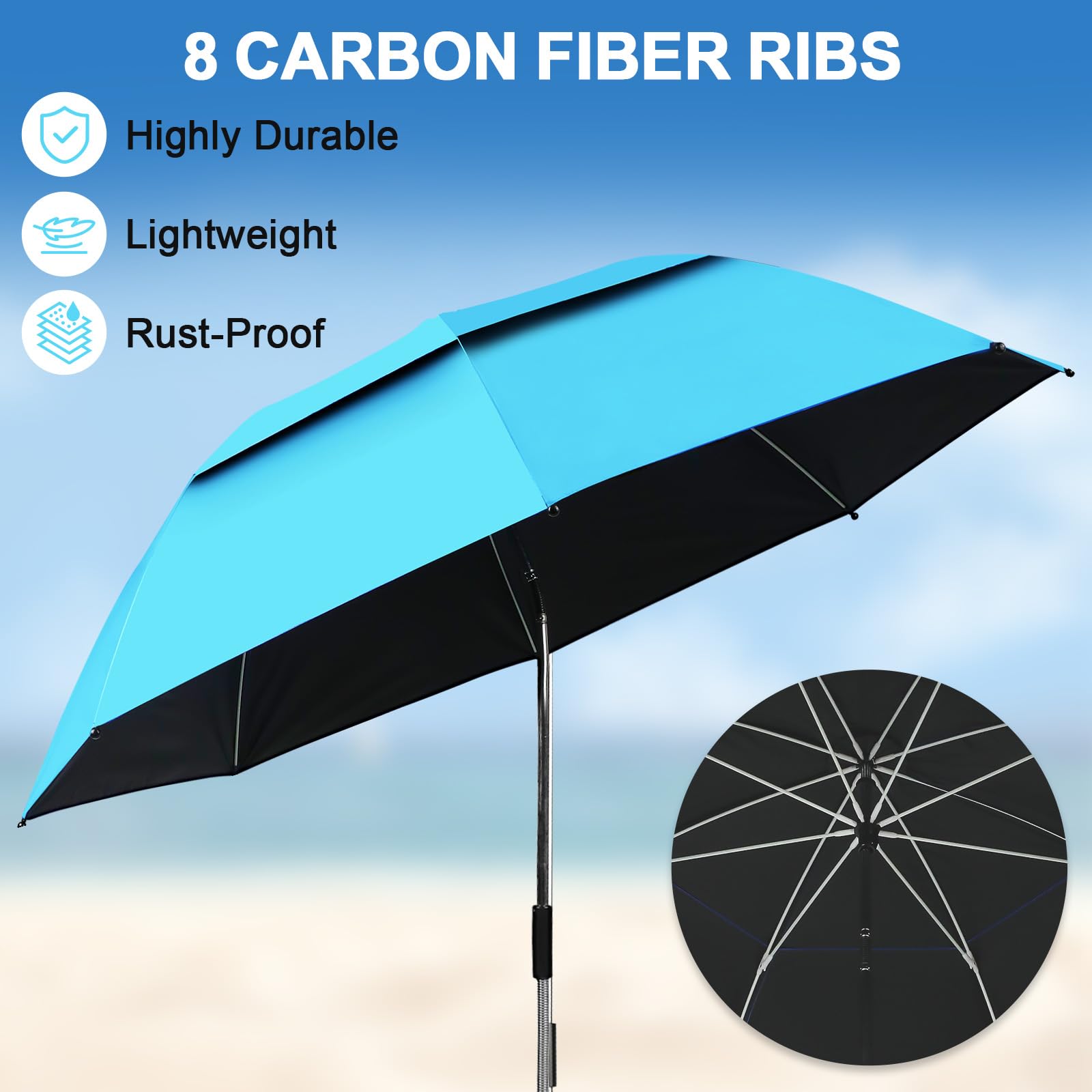 panthem 2er-Pack Sonnenschirm Strand für Stuhl mit Klemmhalterung, UPF 50+ 360° verstellbarer, kompakter Strandschirm für Strandstuhl, Liegestuhl, Campingstuhl, Rollstuhl, Kinderwagen, Reise