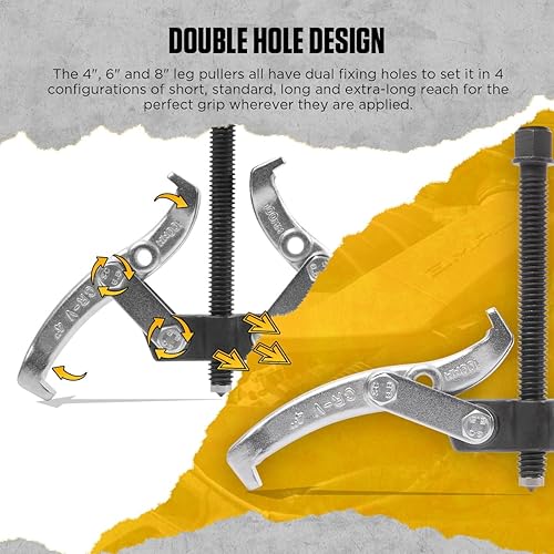 Miniatura 6 de CMTOOL Juego de extractor de engranajes, kit de extractor de rodamientos de 3, 4, 6, 8 pulgadas, resistente, 2 mandíbulas, 3 mandíbulas, kit de