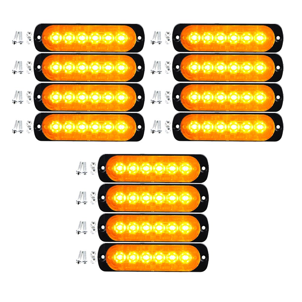 12pcs Ultra Slim Amber LED Side Strobe Light Warning Emergency Caution Construction Compatible with Truck Van SUV