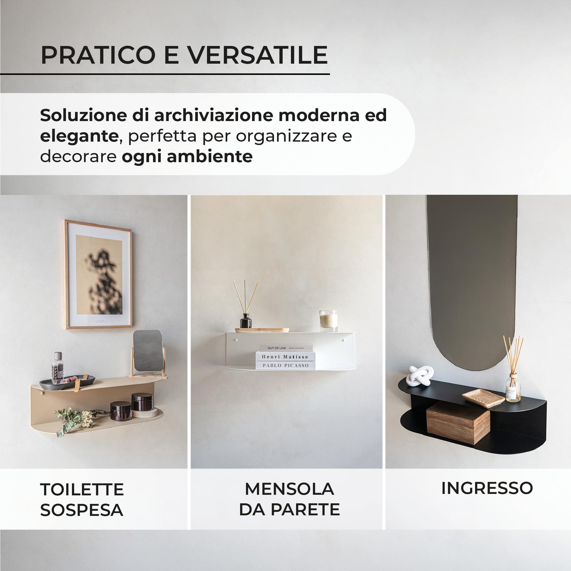 MILUKA Consolle Ingresso Moderno 60 cm in Metallo Beige Sabbia | Mensole da Muro Design a 2 Livelli per Mobile Ingresso, Comodino Sospeso o Toletta Trucco | Modello Ovva