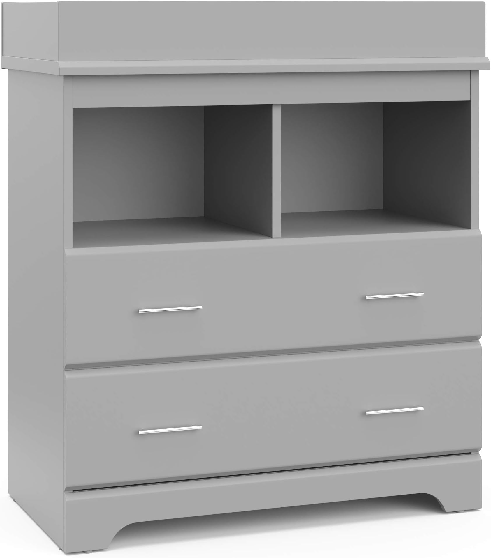 Brookside 2 Drawer Changing Table Dresser (Pebble Gray) โ GREENGUARD Gold Certified, Easy-to-Match Chest of Drawers and Cubbies for Nursery and Kids Bedroom, Includes Changing Table Topper