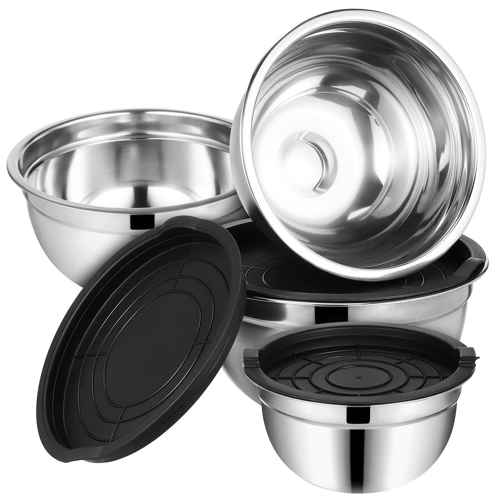 Bols à mélanger avec fond antidérapant lot de 4 récipients inox pour ne plus glisser