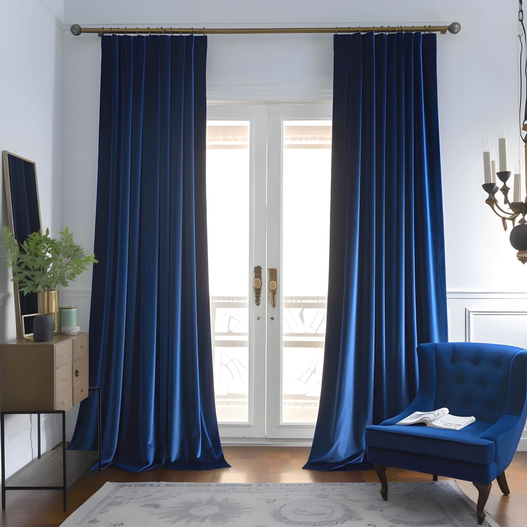 Aljctns Royal Blue Velvet Curtains 96 inches Long Luxury Room Darkening for Bedroom Living Room,Thermal Insulated Super Soft Window Drapes Rod Pocket & Back Tab, 52" W x 96" L, 2 Panels Set โ image 1