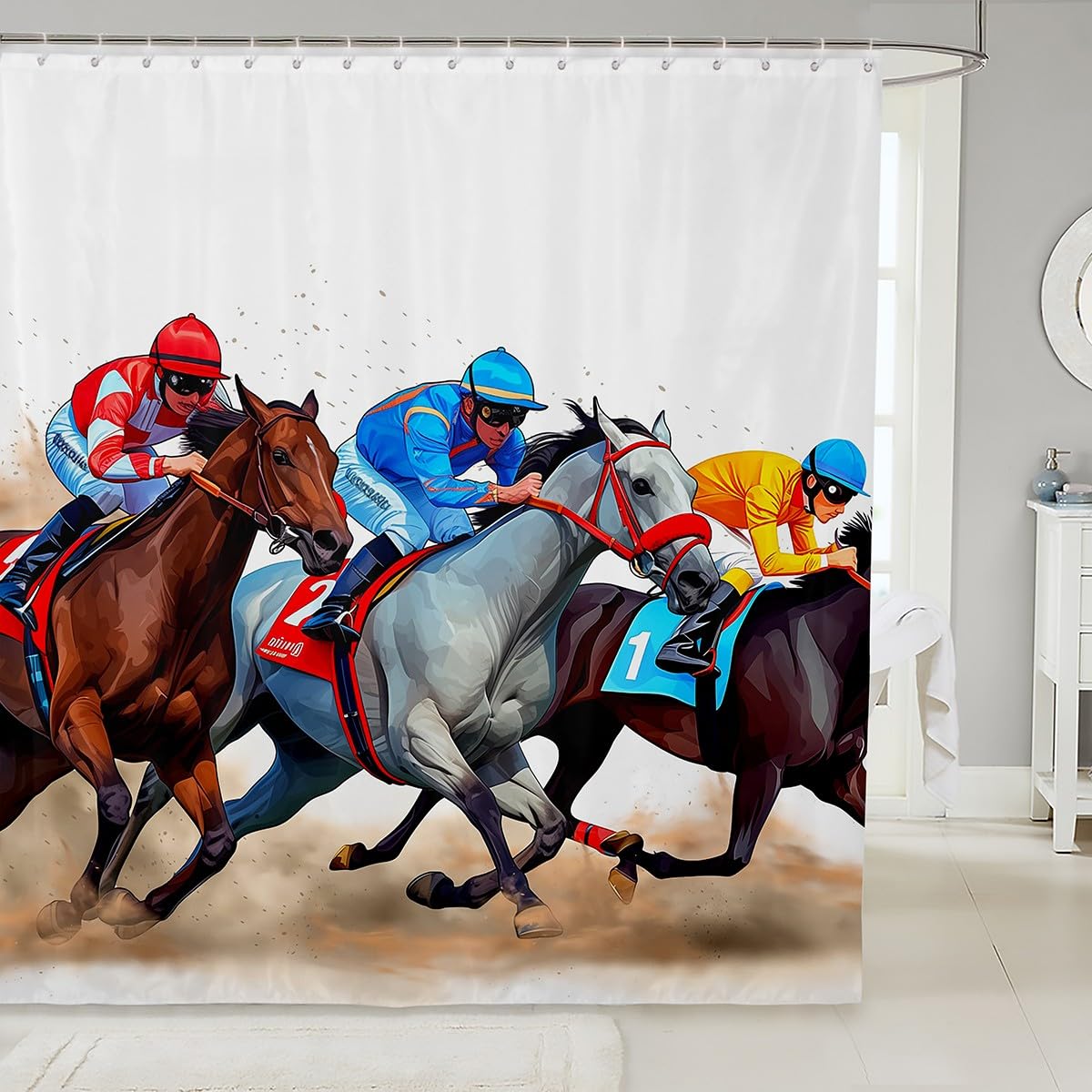 Erosebridal Horse Race Shower Curtain for Boys Men,Western Cowboy Fabric Shower Curtain,Rustic Farmhouse - Derby Horse Riders Sports Game Competition