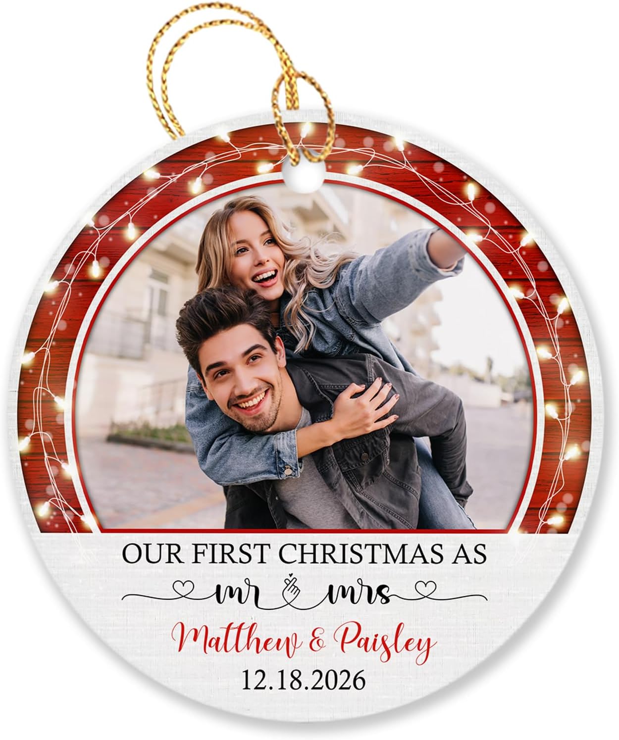 Our First Christmas As Mr & Mrs Ornament 2026, Personalized Photo Our 1st Christmas As Mr & Mrs Ornament Gift for Newlywed Married Anniversary, Customized Date/Names Mr & Mrs Together Xmas Ornament