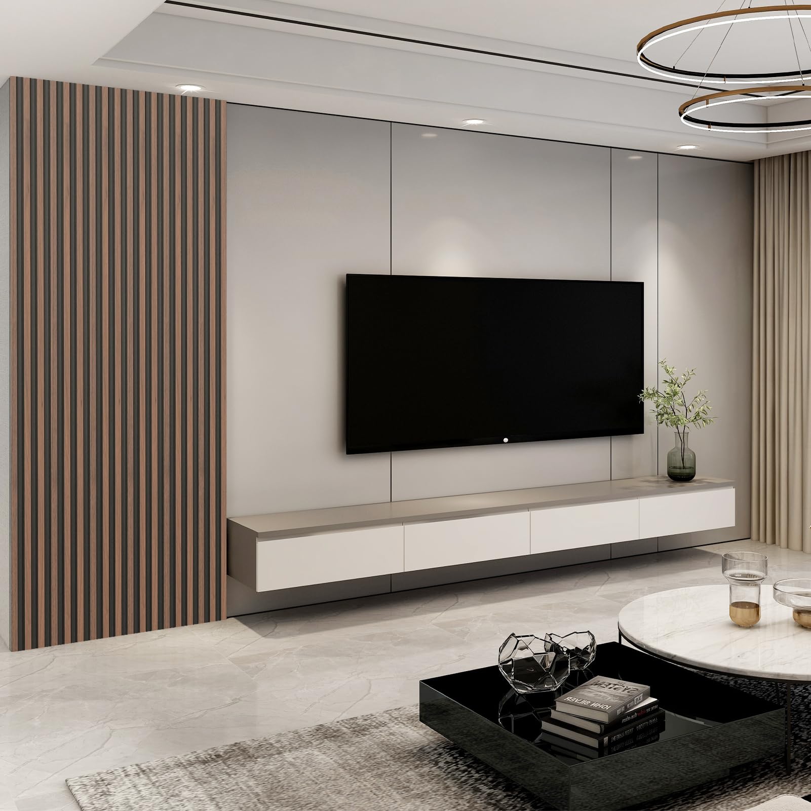 Art3d 8-Pack WPC Wood Slat Wall Panel for Interior Décor, 3D Wood Fluted Acoustic Wall Paneling for Living Room Bedroom Home & Office Accent Decor - 96 x 6 Inch Walnut