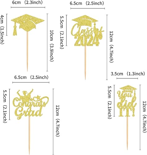 Miniatura 6 de Paquete de 24 adornos para cupcakes de graduación 2024 You Did it Class of 2024 Congrate Grad Cupcake Picks para 2024 temática de graduación