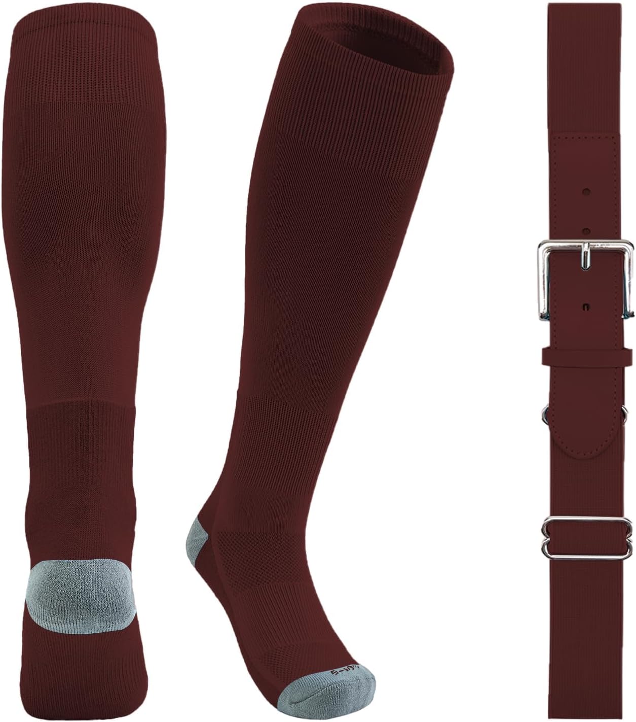 QBK Youth Baseball Socks & Belt Combo Set for Kids 2-16 Years -Softball/Tee Ball Accessories (1 Pair + 1 Belt, Unisex)