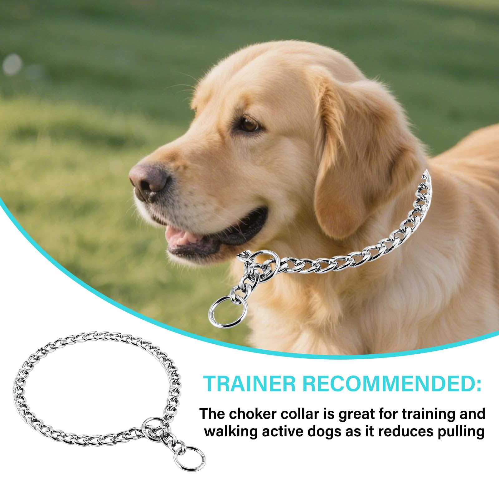 Metal Choke Chain for Dog,Strong Dog Choke Chain Anti Chew Training Collar Chrome Plated Adjustable Silver Metal Necklace for Pet Outdoor Training Small Medium Large Puppy(3.5MM*60CM) - Image 2