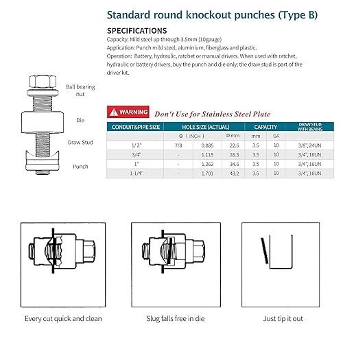 Miniatura 4 de IBOSAD Kit de destornillador manual de perforación de agujero de 12", 34", 1", 1", 1-14" Kit de herramientas KO, no se puede utilizar para placa de