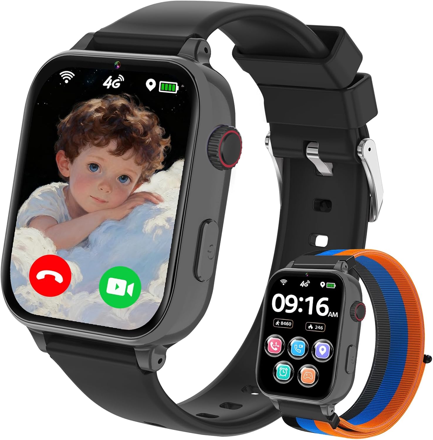 Smartwatch Children's GPS and Phone, 4G Watch Smart Watch Kids with Video Call Function Voice Chat WiFi SOS Game Alarm Clock School Mode, Gift Children's Watch for Children Boys Girls 4-12 Years, Black – Alutoria product photo