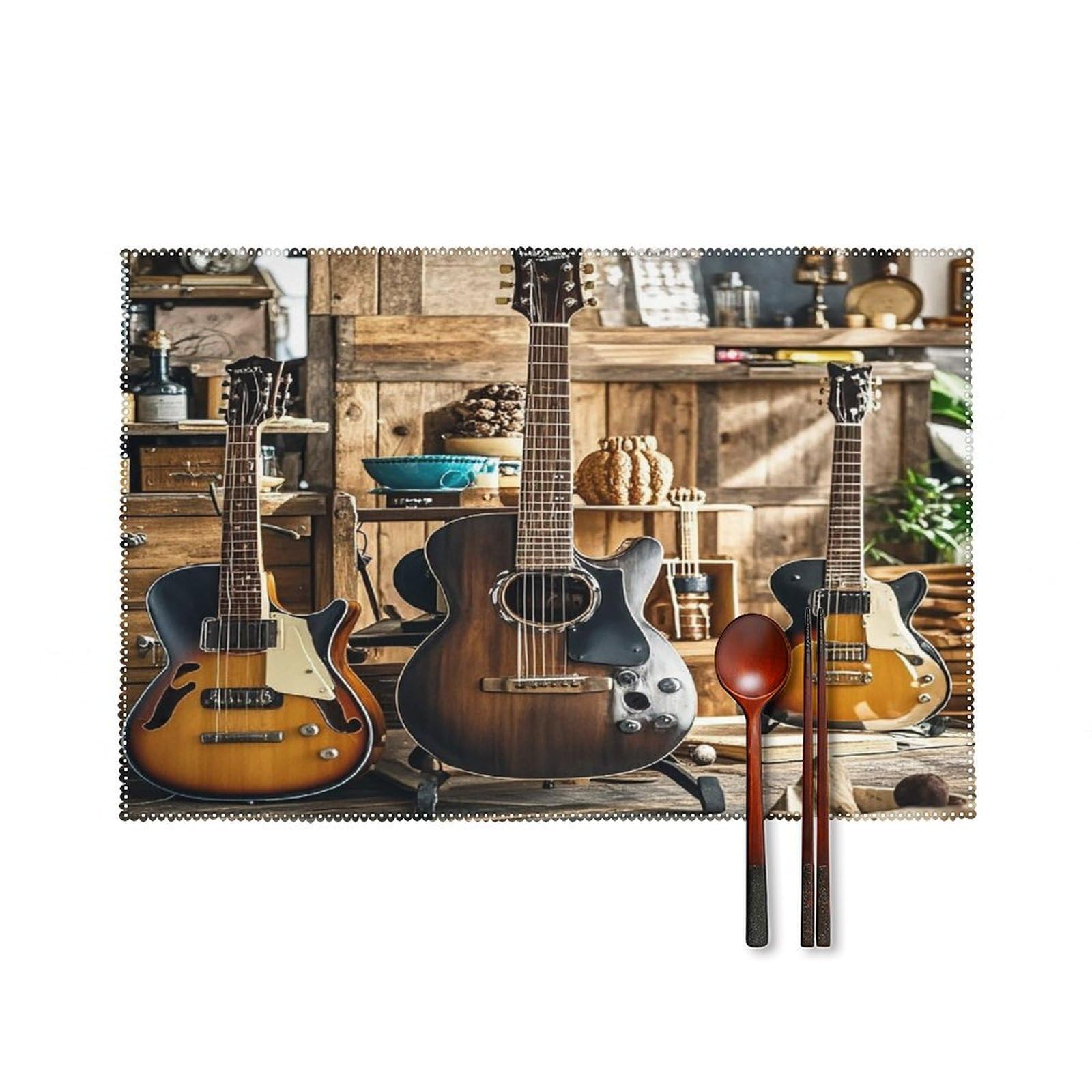 Fodpand Style Guitar Musical Instrument Placemats Set Of 4 Place Mats Table Mats