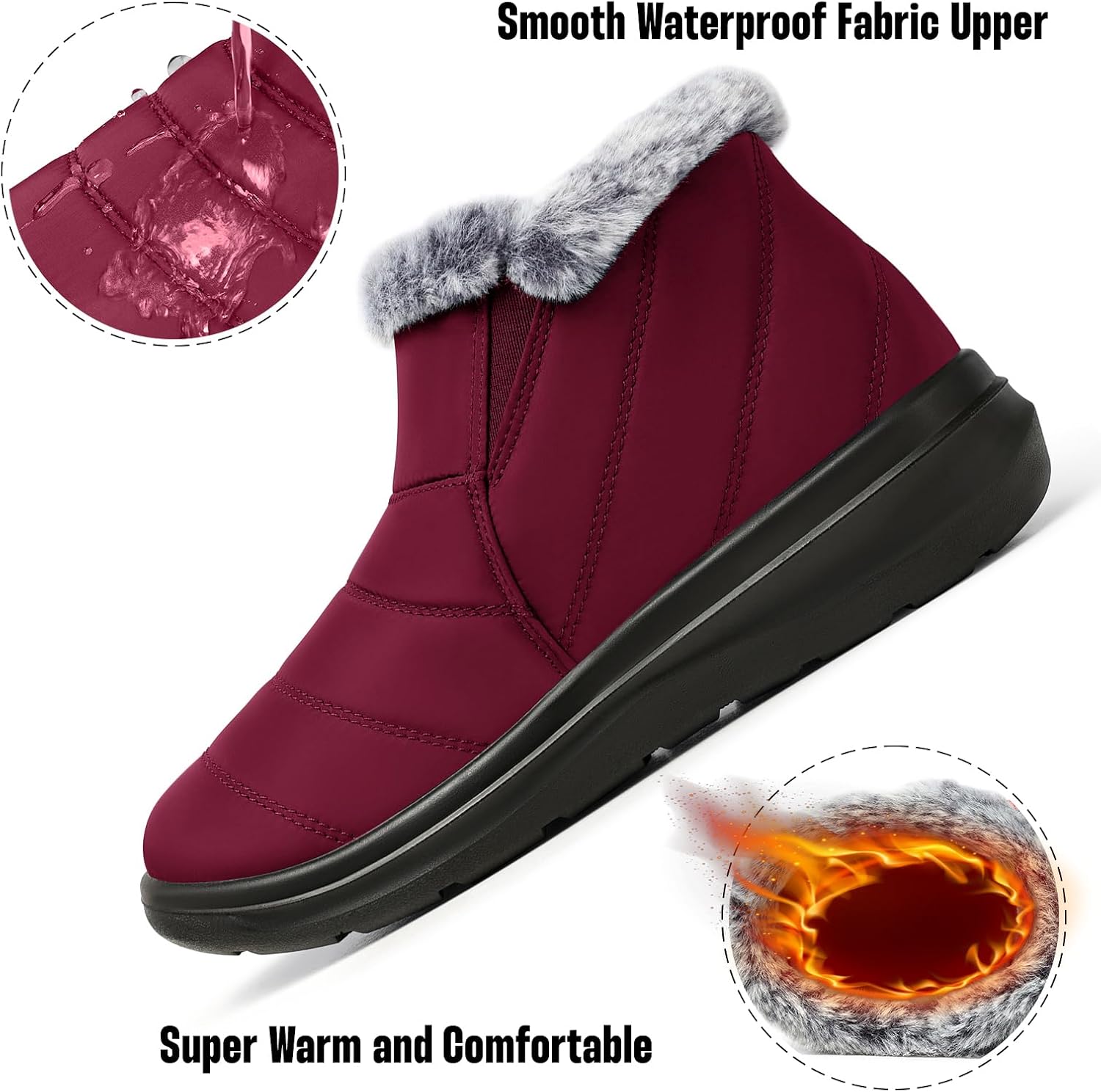 SHIBEVER Winter Waterproof Boots for Women: Snow Womens Ankle Fur Lined Shoes Slip On Warm Insulated Winter Boot - Image 6