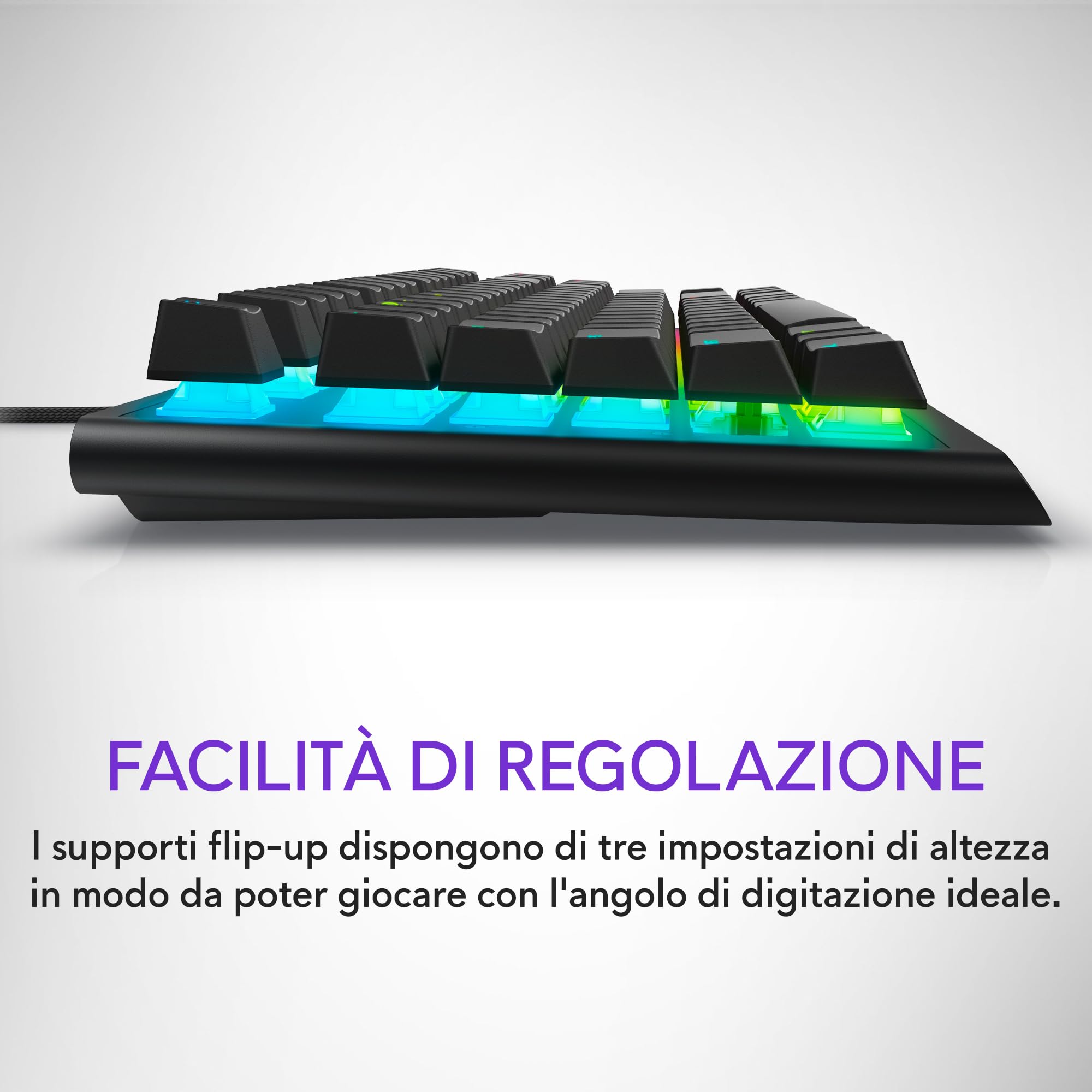 Alienware Tastiera gaming cablata AW420K, Cherry MX Red, RGB per tasto | Connessione USB, Altezza regolabile, N-key rollover, Dark Side of the Moon, Cavo USB-C 2 m