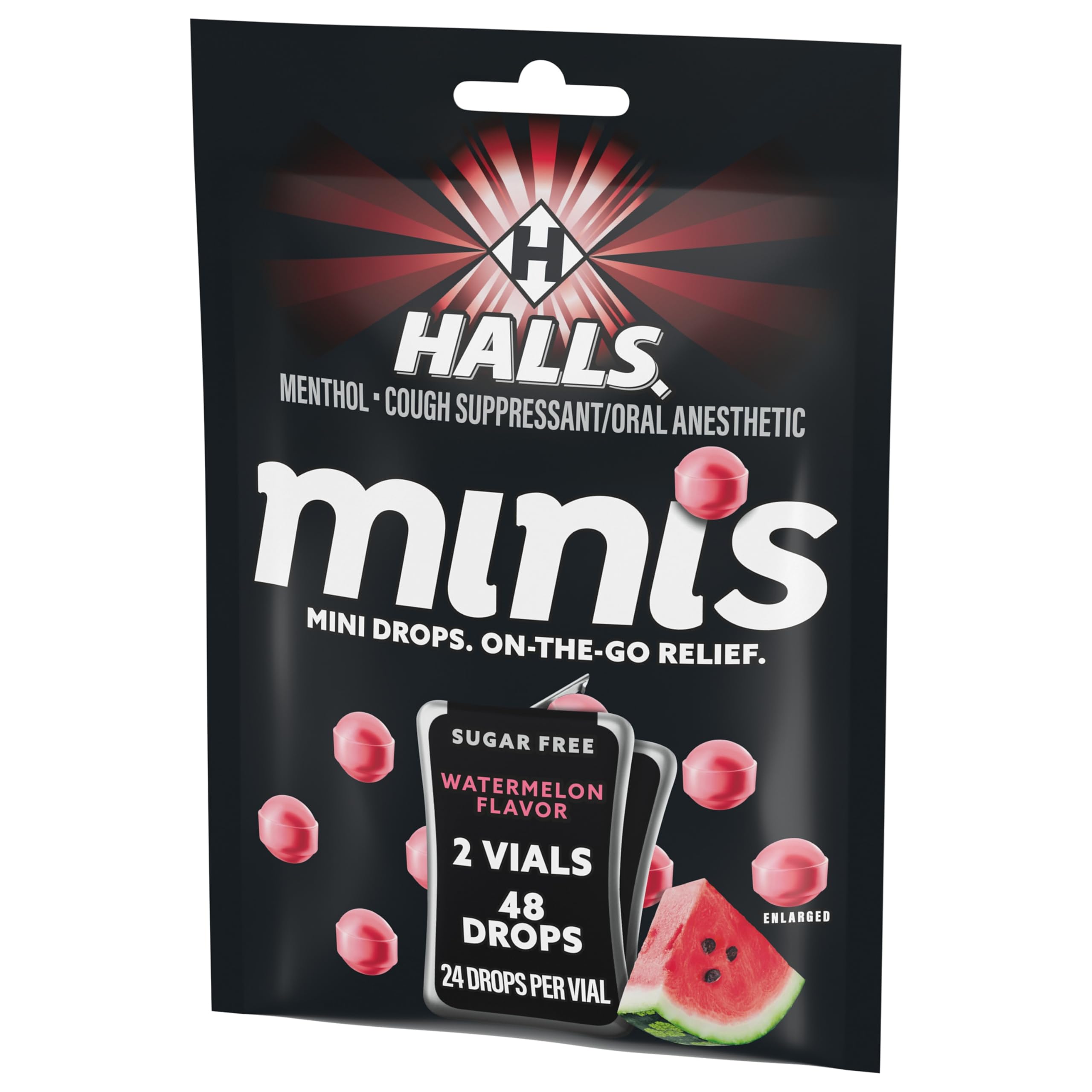 Halls Minis Watermelon Flavor Sugar Free Cough Drops, 48 Drops