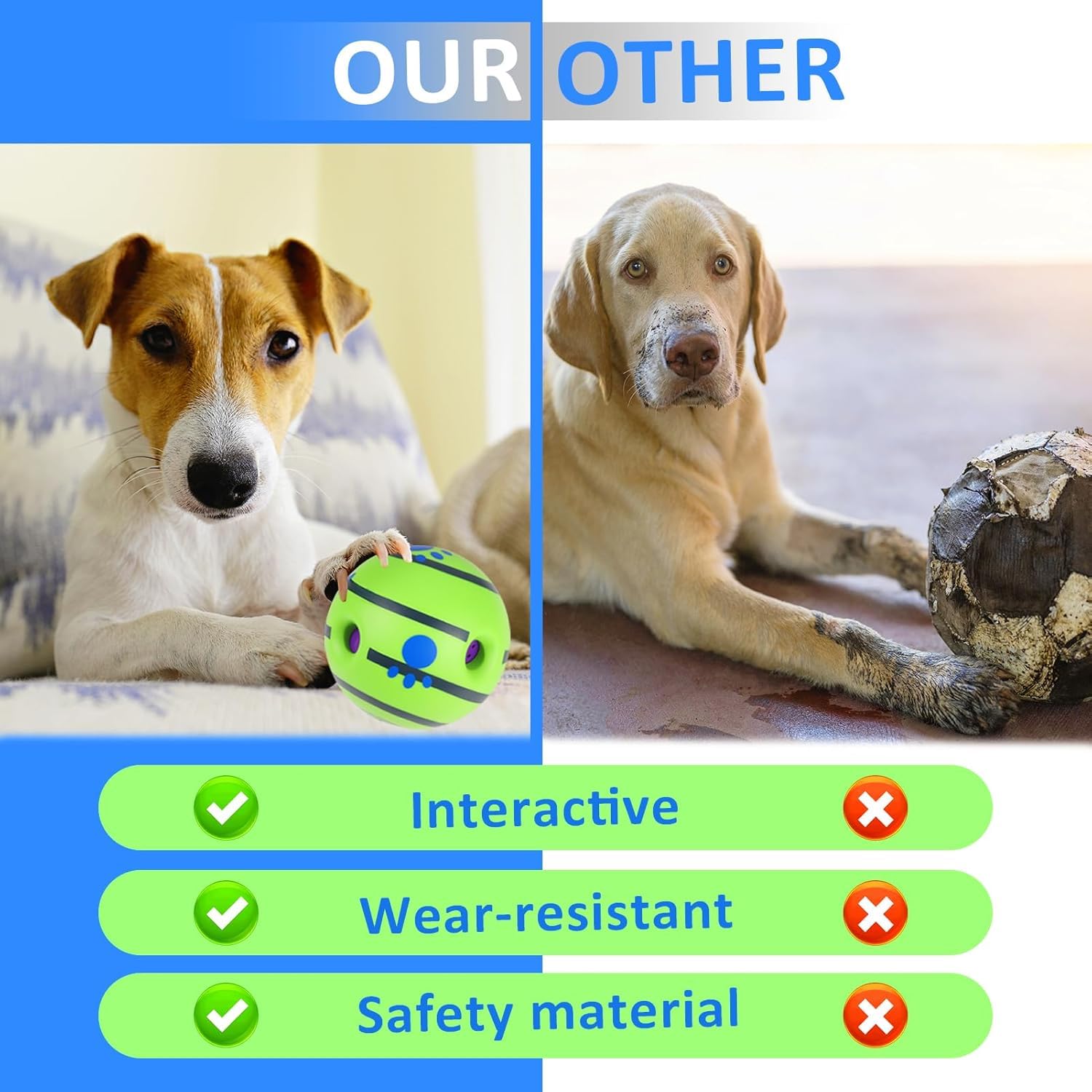 Tails Balle sonore interactive pour chiens et chiots | sons couineurs amusants | Matériaux sans danger pour les animaux de compagnie | Convient à toutes les races de chiens | Taille – Grands