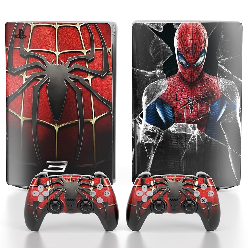 Verilux® Skin Cover Sticker for PS5 Disc Edition Game Console and Controller, Spiderman Themed Anti-Scratch Sticker Skin Cover Vinyl Sticker for PS5 Disc Edition Game Console and Controller