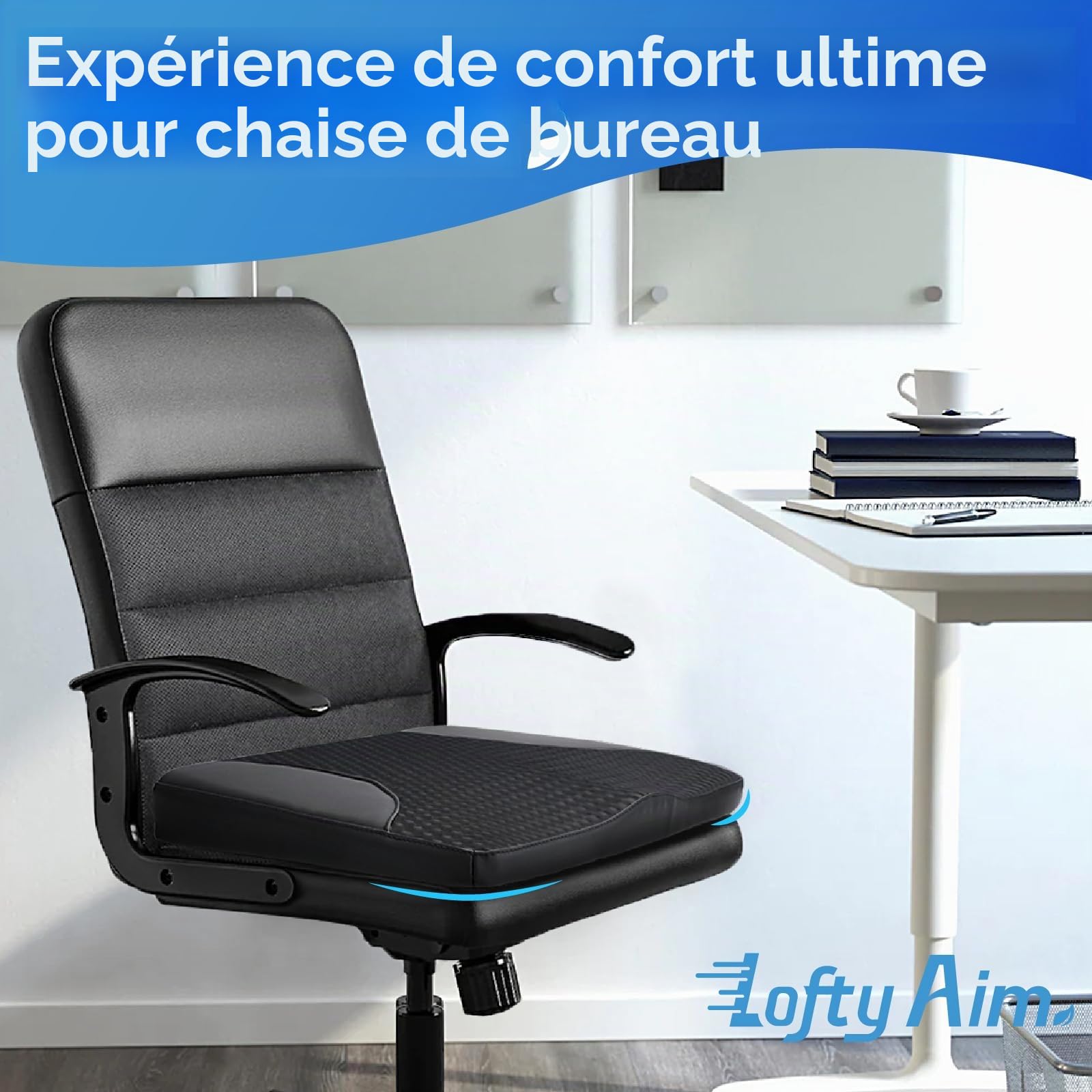Lofty Aim Coussin Voiture, Support D’Assise Ergonomique, Assise Voiture Confort Longue Durée, Coussin Siège Auto pour Auto, Chaise de Bureau, Fauteuil Roulant - Noir