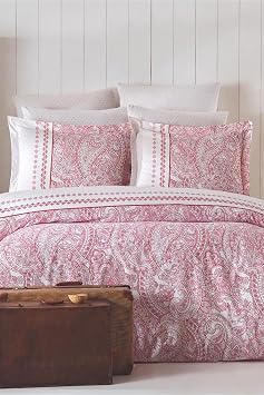 Double Duvet Cover Set Cotton Vintage Pink Paisley
