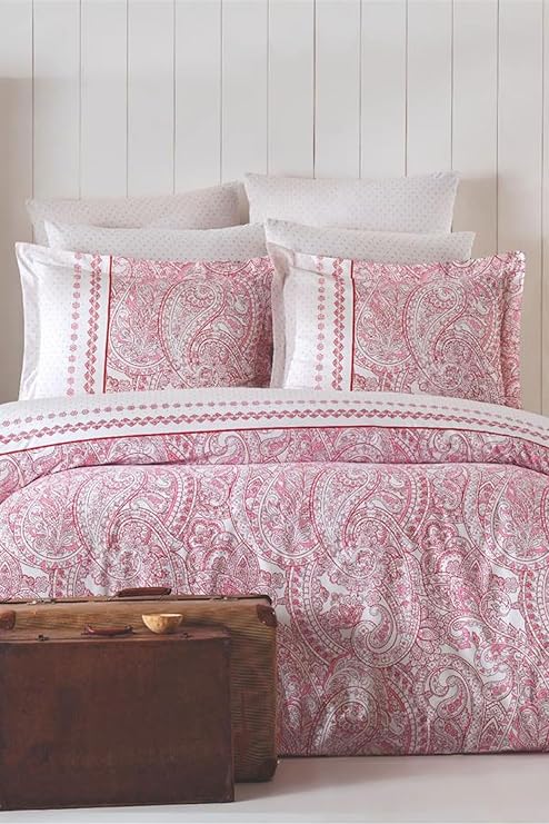 Double Duvet Cover Set Cotton Vintage Pink Paisley