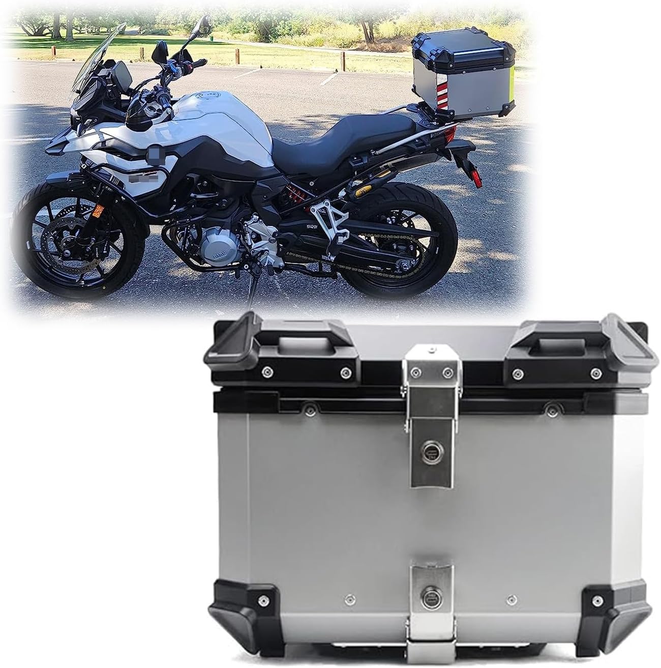 Baúl de moto contra robos y lluvia maleta de aluminio 45L con cerradura hermética