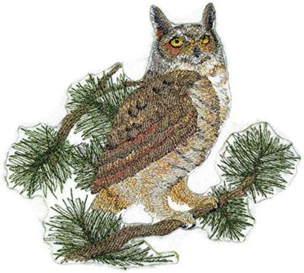 Nature Weaved in Threads, Amazing Birds Kingdom [Great Horned Owl] [Custom and Unique] Embroidered Iron on/Sew Patch [5.46" *5"] [Made in USA]