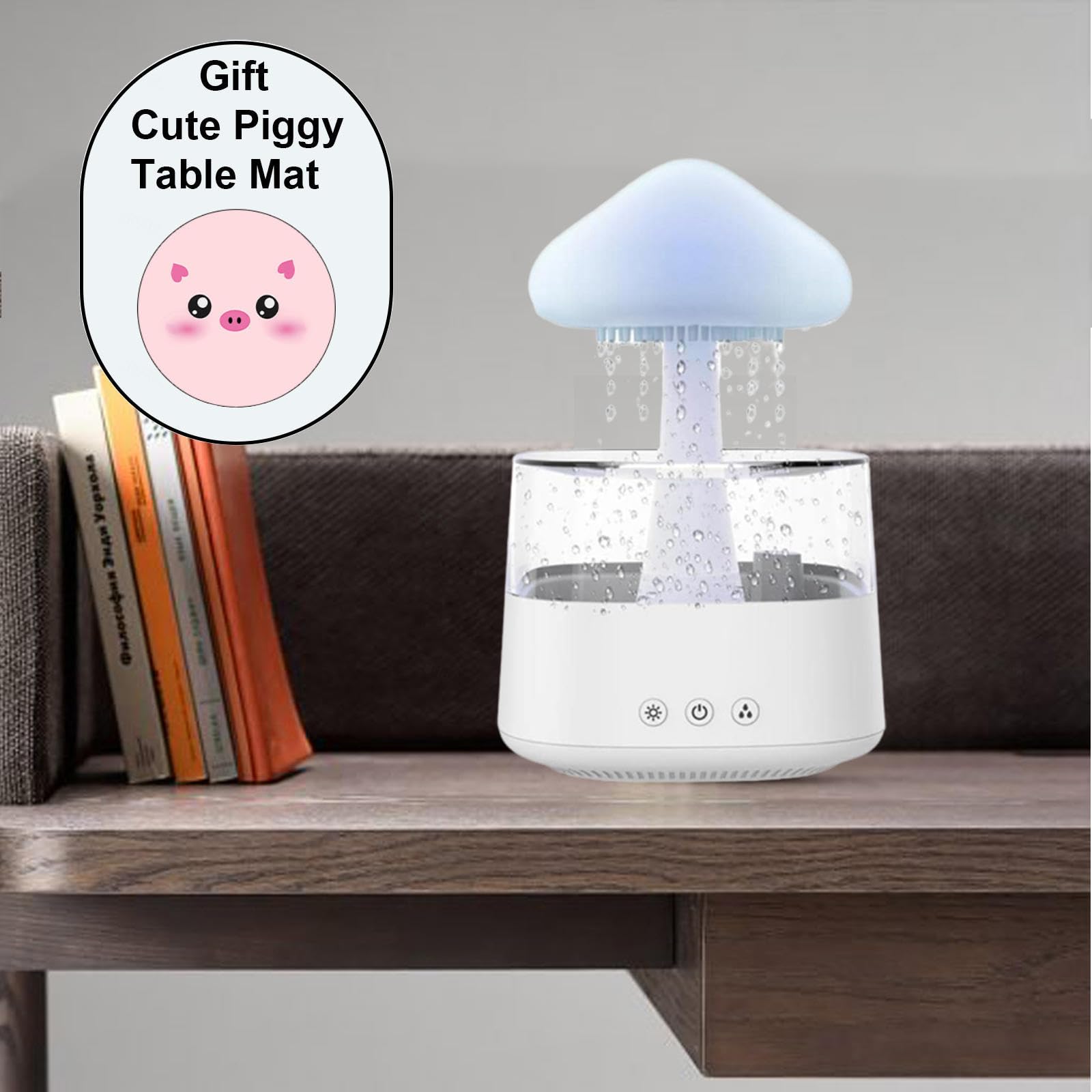 HAZARA Umidificatore A Pioggia, con Luci A LED A 7 Colori 450ml,Funzione Cronometraggio Umidificatore Fungo Pioggia, Adatto per Fare Regali,White