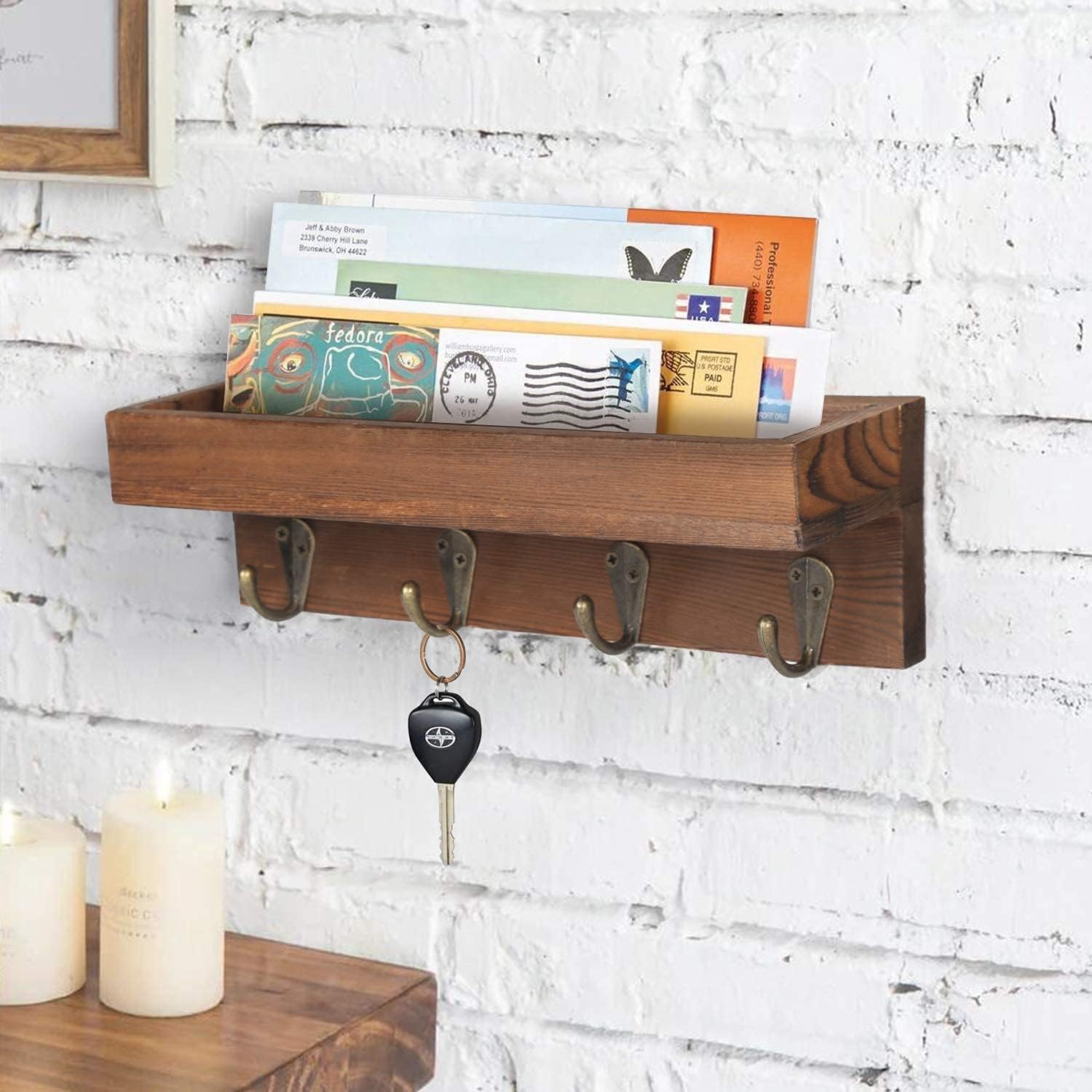 BESTOOL Mini Key Holder, Wooden Key Rack, Key Organiser, Hook Rack with