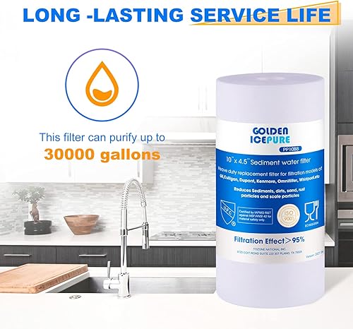 Miniatura 5 de GOLDEN ICEPURE Filtro de agua de sedimentos para toda la casa de 5 micrones, de 4.5 x 10 pulgadas, compatible con GE GXWH30C GXWH35F, fontanero