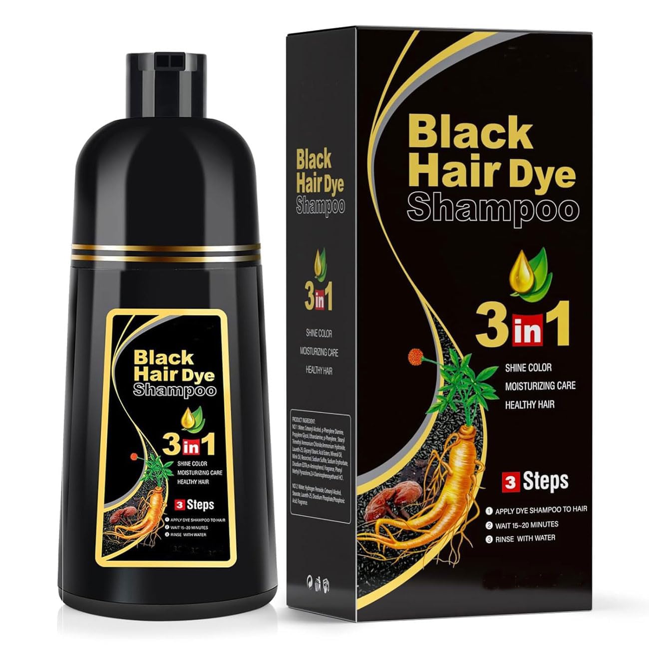 Dye Emperor Black Hair Dye Shampoo for Gray Hair Coverage Semi Permanent Hair Color for Women and Men, Herbal Ingredients 3 in 1 Shampoo /180ml/Natural Ingredients-picture-35