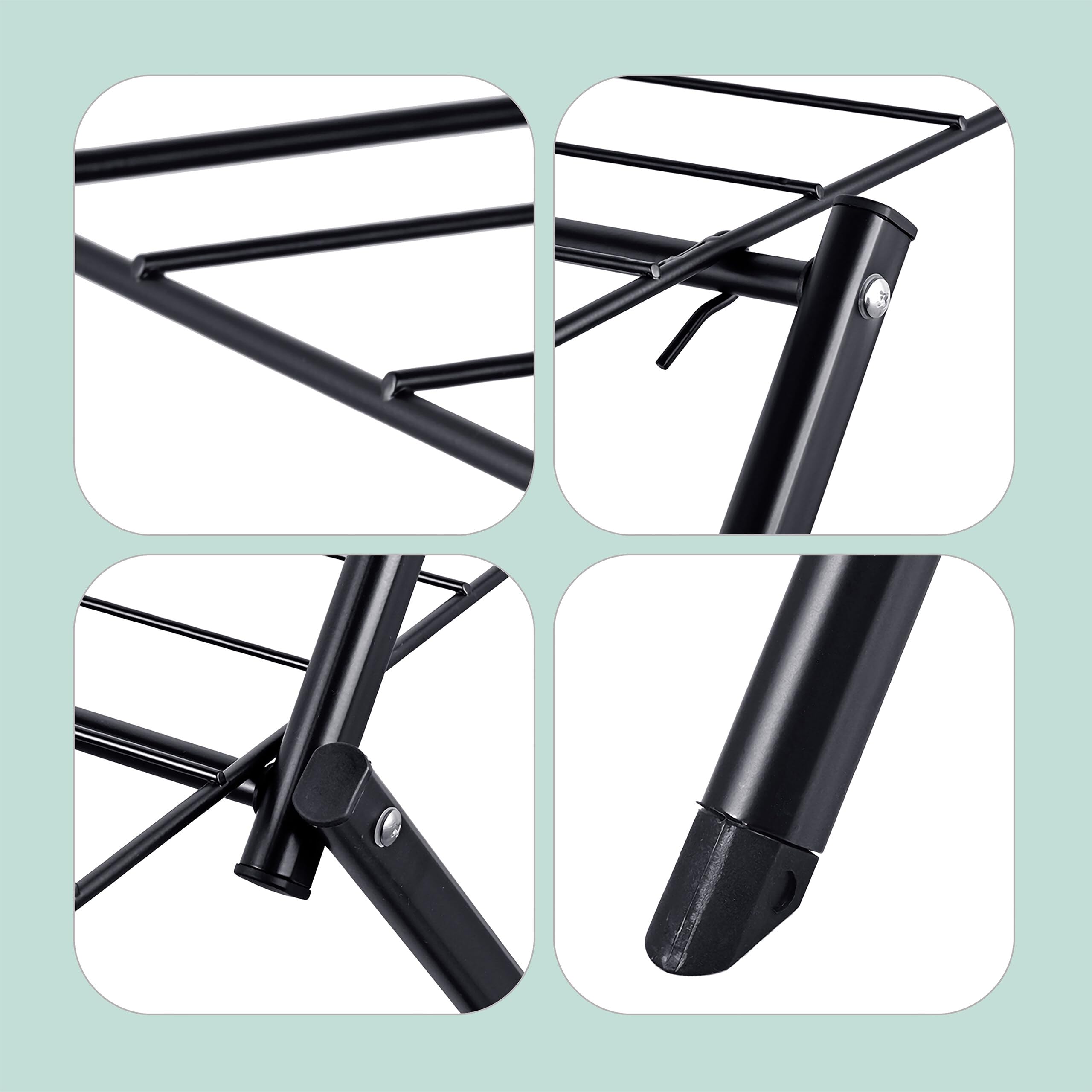 Relaxdays Tendedero Plegable, 27 Barras, Negro | (Al x An x F) 115 x 53,5 x 52 cm, metal, torre ahorra espacio