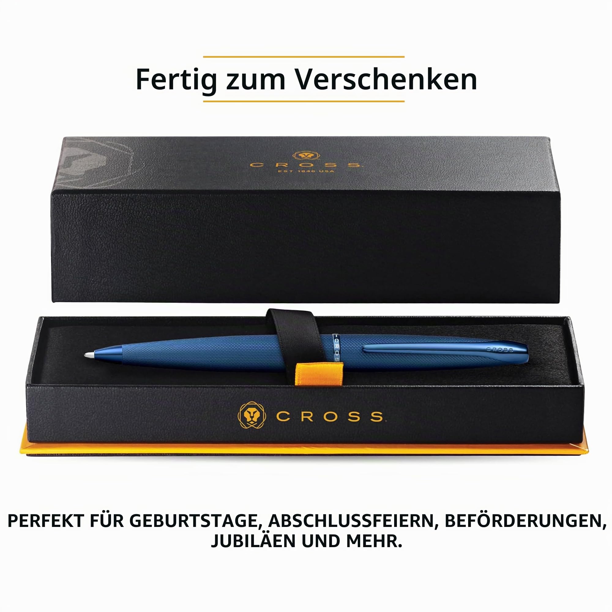Cross ATX Kugelschreiber (Drehmechanik, gefrästes Diamantmuster, Strichstärke M, Schreibfarbe schwarz, inkl. Geschenkbox) dunkelblau gebürstet