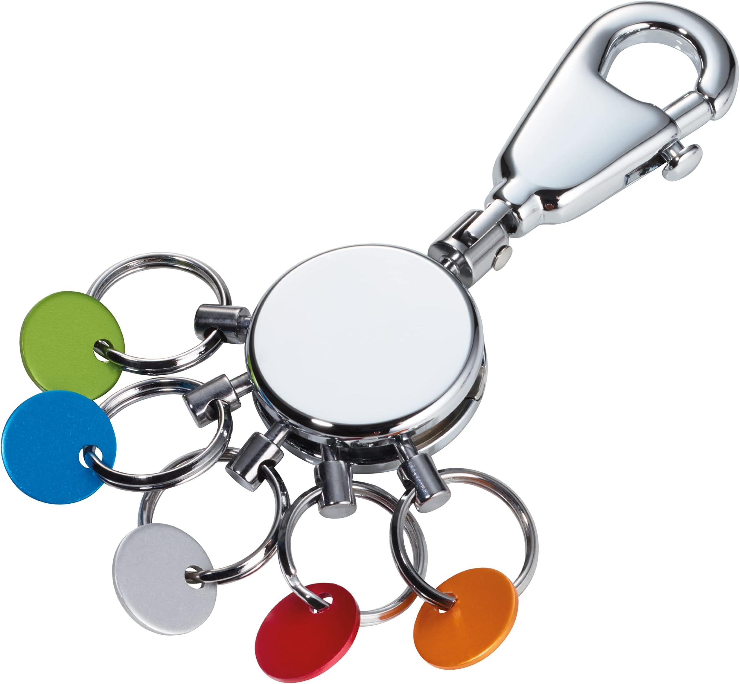 Patent/Colour – KYR61/CH – Keyring – incl. carabiner – 5 exchangeable rings – coloured chips – metal/brass– shiny – chrome plated – multicoloured original