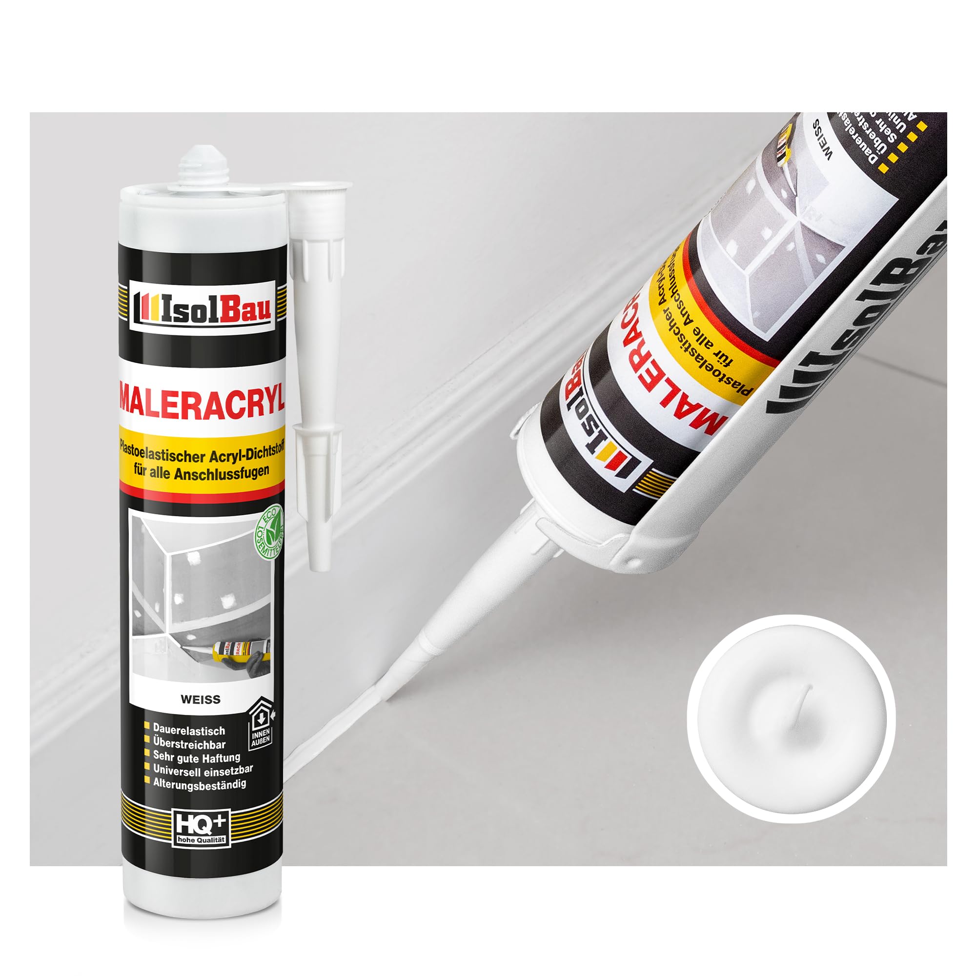 Isolbau Maleracryl 24 x 300 ml Weiß - Plastoelastischer Acryl-Dichtstoff zum Abdichten von Fugen im Innen- & Außenbereich - Kartusche