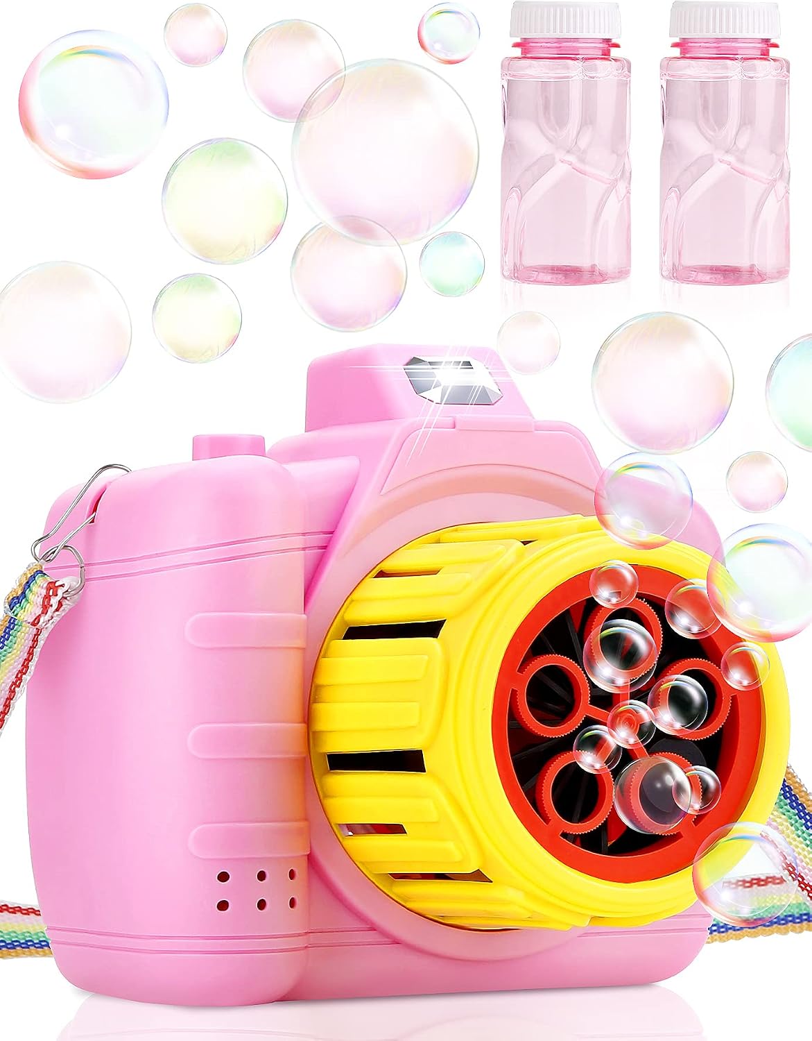 SplashNSpray Bubble Machine Camera for Toddlers, Automatic Bubble Blower with Solution, Portable Bubble Maker Toy Gift for Kids Boys Girls Birthday Party, Wedding, Outdoor Indoor Games-Pink