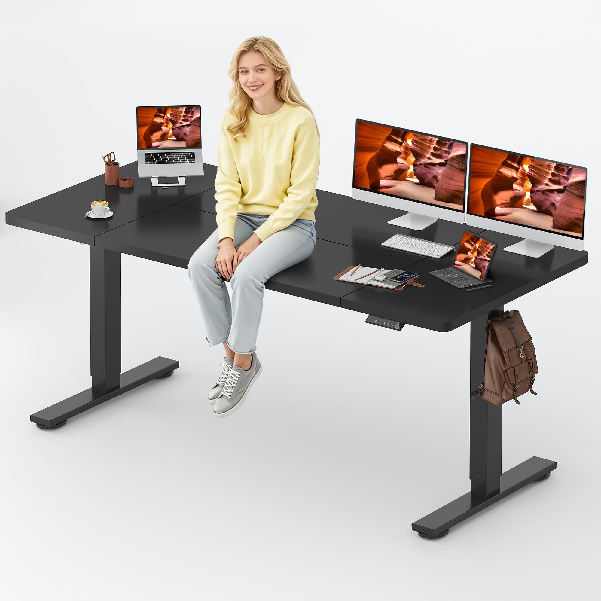FitStand Standing Desk,Large 79x31 Inches Height Adjustable Stand Up Desks with Cable Management, Home Office Computer Desk with Cup Holder & Memory