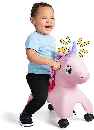 Miniatura 9 de Radio Flyer - Juguete para montar de Shimmer el unicornio mágico con luces y sonidos interactivos, para niños de 1 a 3 años, color rosado, mediano