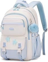 Amythe Girls' Primary School Bag, CM1 CM2 Children's Backpack, College School Bag with Tassel Pendant, Casual School Bag for Girls 9-16 Years, Suitable for Trolleys, Blue