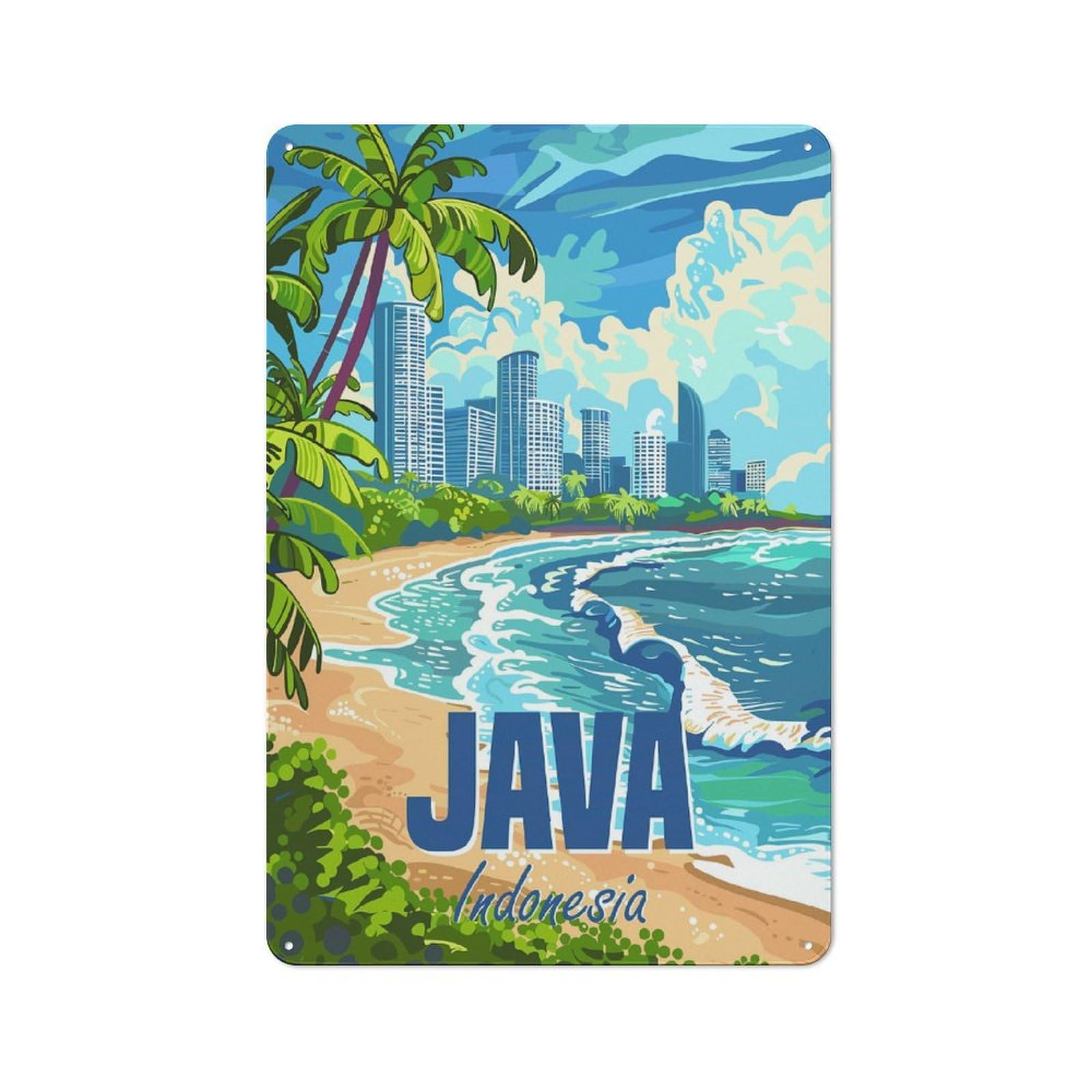 Junmoney Java Island Indonesia Vintage Metal Plaque 30X20cm For Guest Room Or Hallway, A Decorative Christmas Gift For Guest Room Decorators