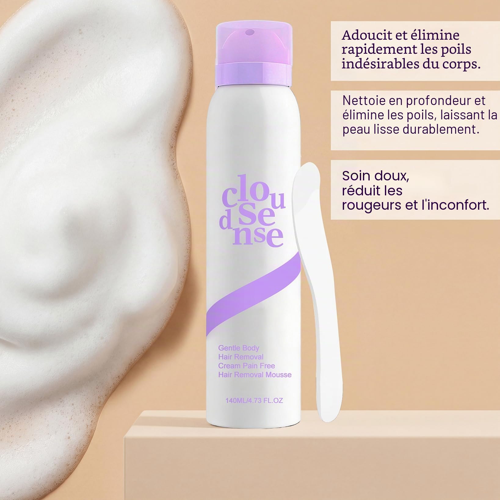 Smooth Hair Removal Mousse, Cloud Sense Silky Hair Spray Foam Remover Underarm Arm Back Chest and Legs Suitable All Skin Types, Pain Free Hairs Removal Cream Moisturizing and Hydrating (1pcs)