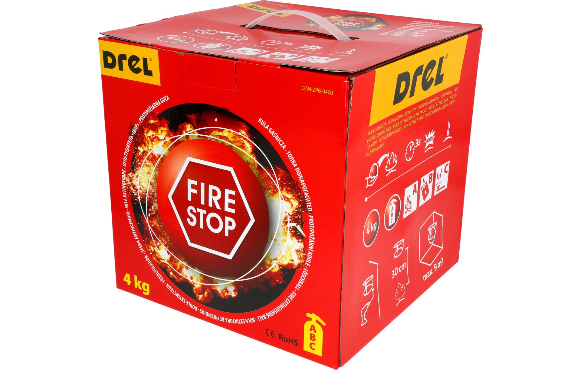 Feuerkugel - Feuerlöscher ABC - Feuerlöscher Auto - Feuerwehr Zubehör - Feuerlöscher 4kg - Feuerlöscher klein 25x25x25 cm mit Feuerlöscher Halterung - Automatische Reaktionszeit 3-5 Sekunden
