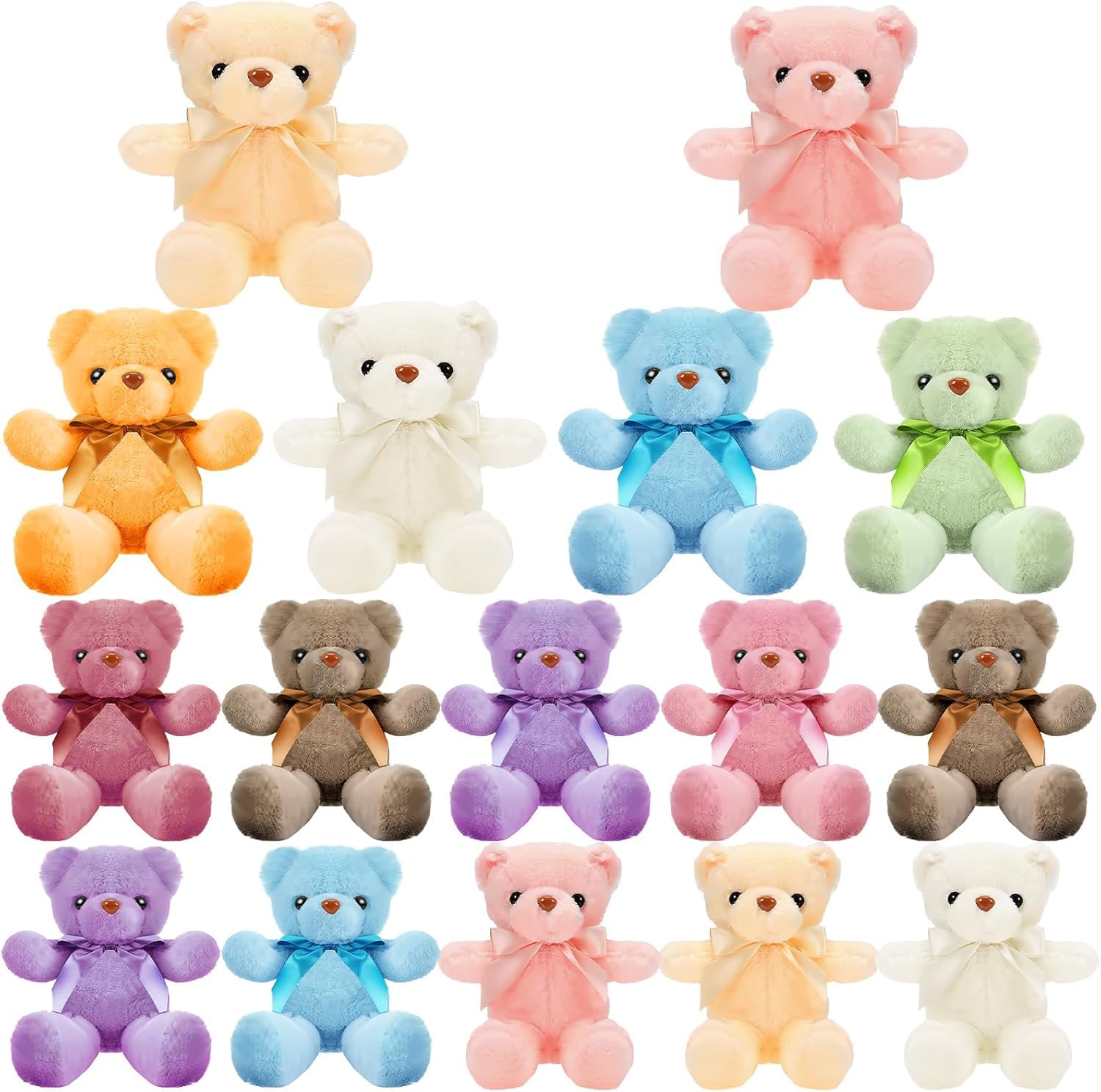 Oso de peluche pequeño de 30 cm, 16 unidades, oso de peluche con pajarita, regalo de San Valentín, regalo de cumpleaños, baby shower (10 colores)